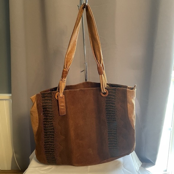 SABRINA SCALA Vintage Brown Suede Medium Leather Tote Hobo Handbag Purse - Picture 4 of 16